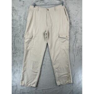 Roundtree & Yorke Linen Blend Cargo Pants Men's 38 Beige Straight Fit